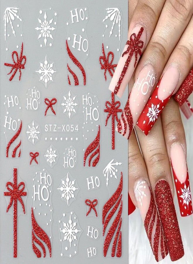 BSBTBZ Christmas French Nail Art Stickers with Christmas Hat Snowflake Gift Bow English Design Xmas Nail Sticker 3D Adhesive Snow Elk Red French Glitter Nail Tip Christmas Winter Holiday Nail Decor for Women - Image 3